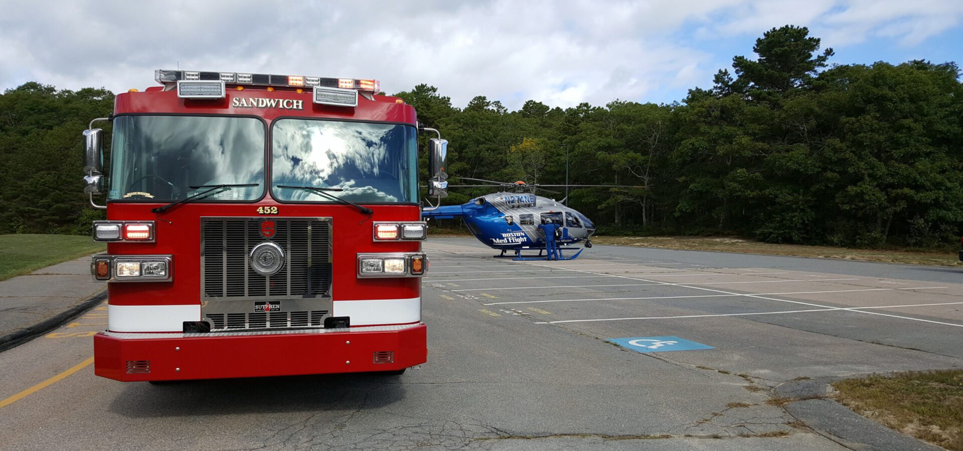 Sandwich Fire Department Fire Engine with Medical Helicopter